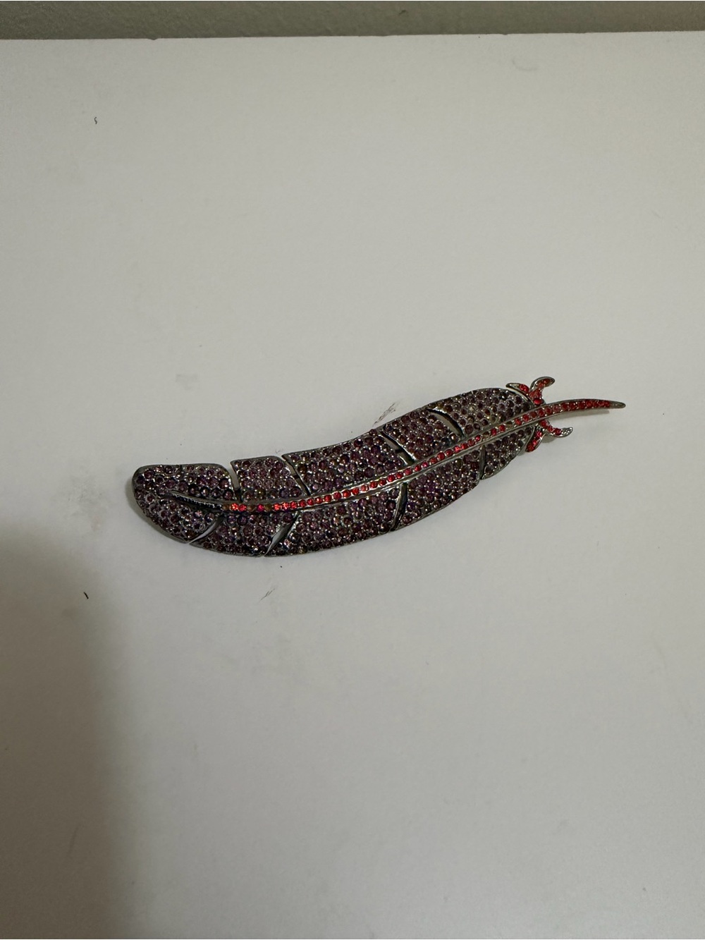 CAROLEE Signed Feather Leaf Rhinestone Brooch Pin 4”